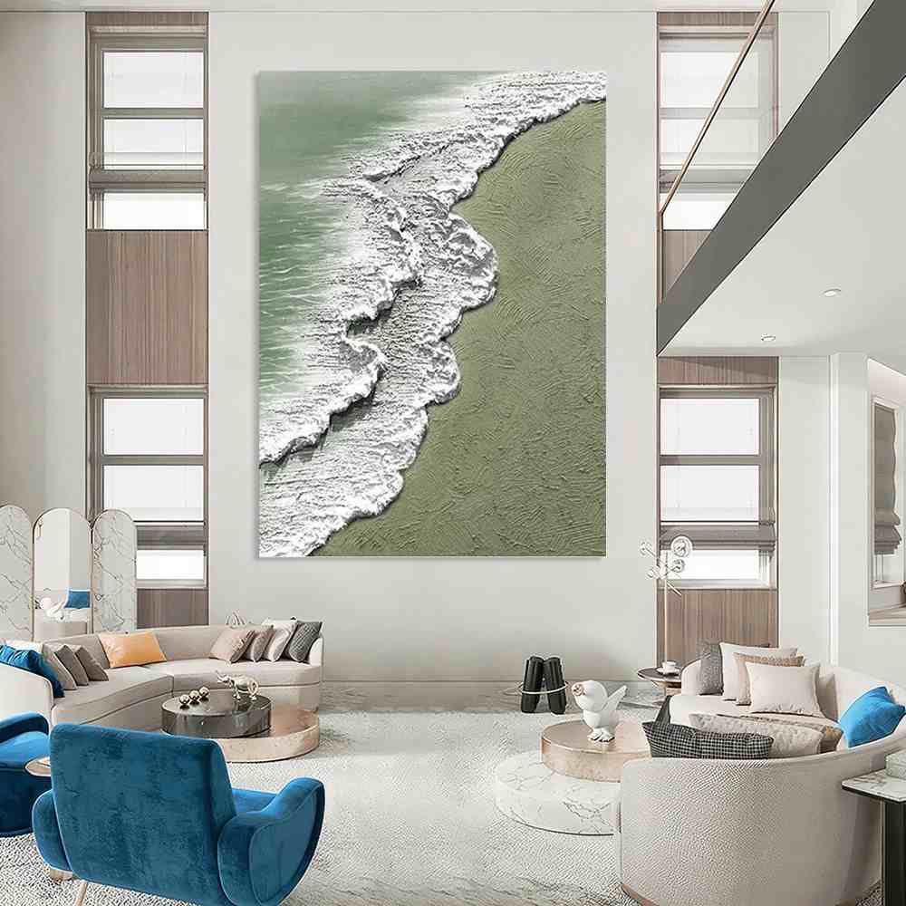 Seaside Original White Ocean Room Abstract Canvas Wall Art A63JP
